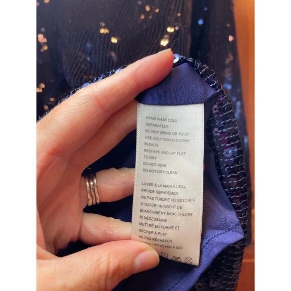 NWT Free People Sophie Sequin Mini Dress Navy Blue Longsleeve Button Up Dress S - Picture 16 of 16